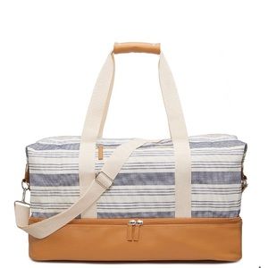 Blue/White Stripe Print Weekender Bag